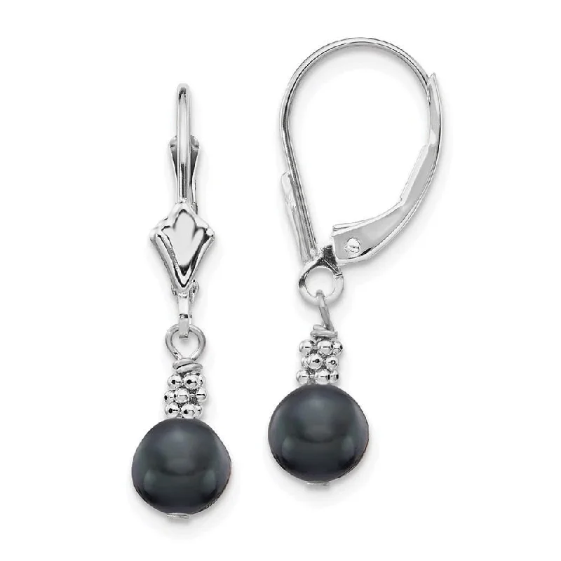 Six-tier earrings-14K White Gold 5-6mm Black Semi-round FWC Pearl Leverback Earrings