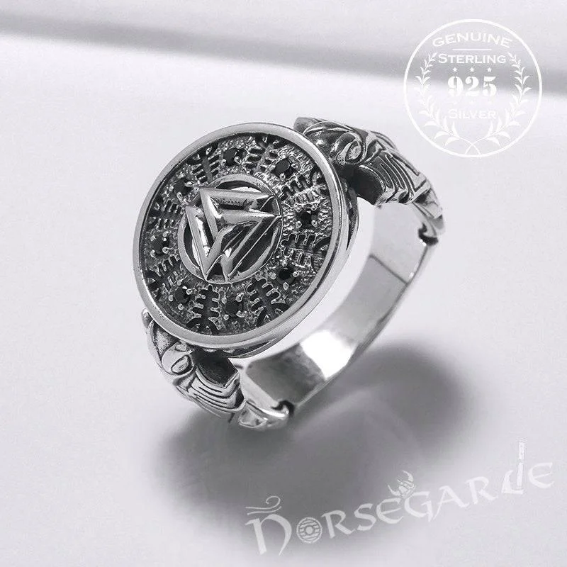 Crisp band rings-Handcrafted Valknut Shield Gemmed Ring - Sterling Silver