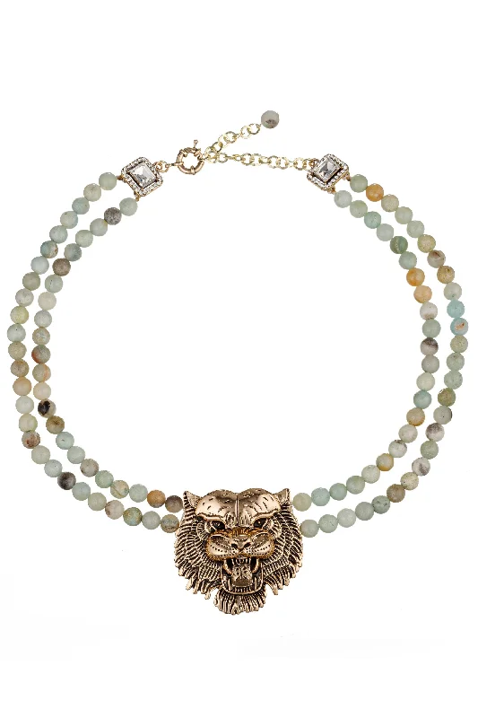 Branch design necklaces-Asal Amazonite Tiger Statement Beaded Necklace