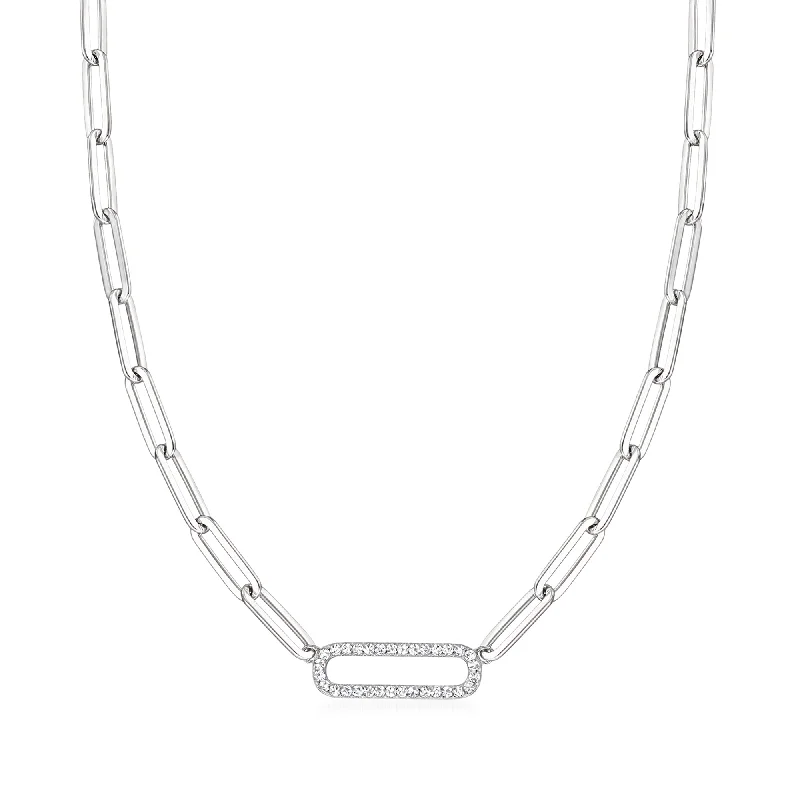 Matte enamel necklaces-Ross-Simons CZ Paper Clip Link Necklace in Sterling Silver