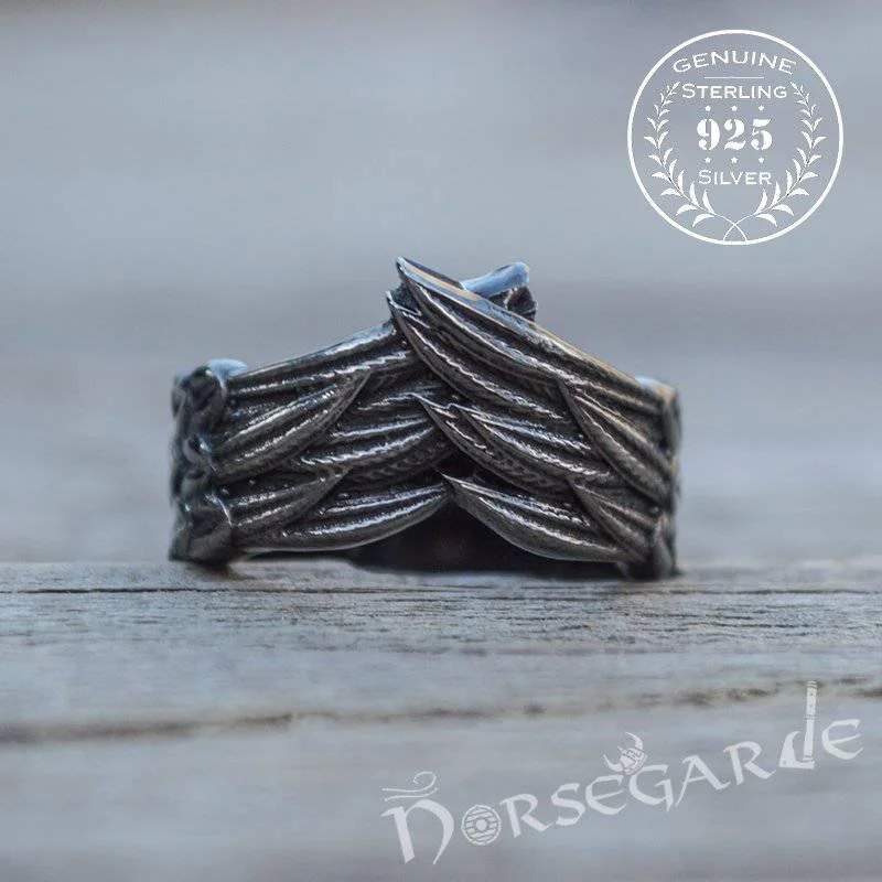 Coil loop rings-Handcrafted Raven Wing Ring - Ruthenium Plated Sterling Silver