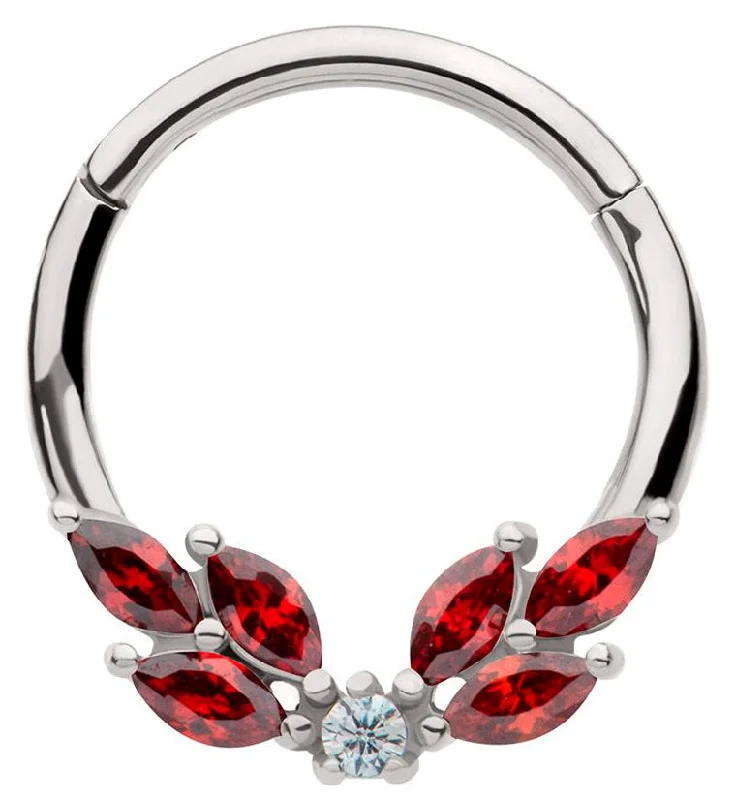 Opulent stone rings-Wreath Red CZ Stainless Steel Hinged Segment Ring