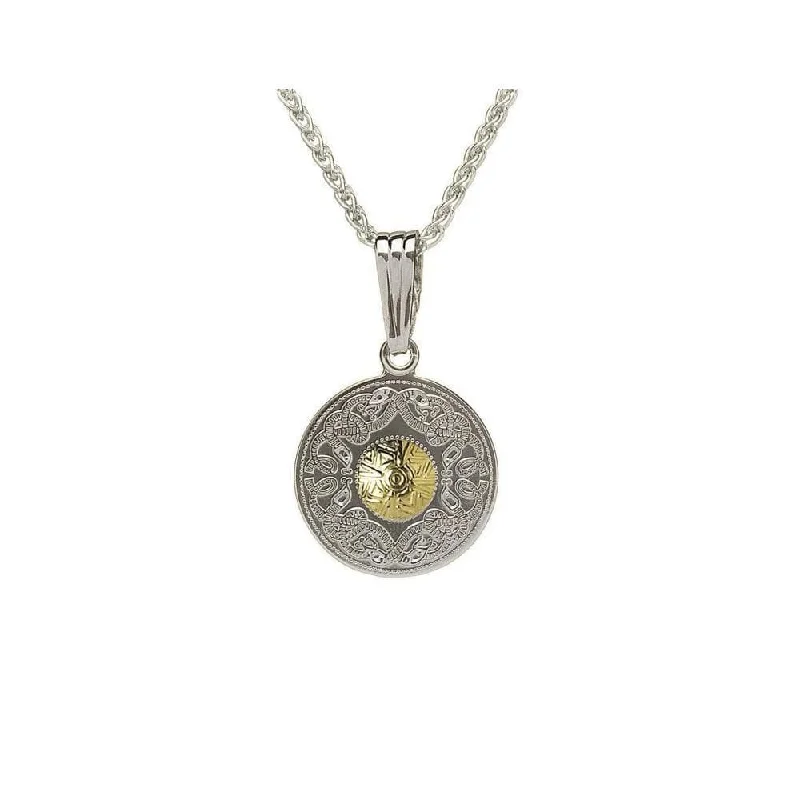 Woven knot necklaces-Celtic Warrior Necklace -18K Gold bead on a Silver Shield with 18" Chain Made in Dublin