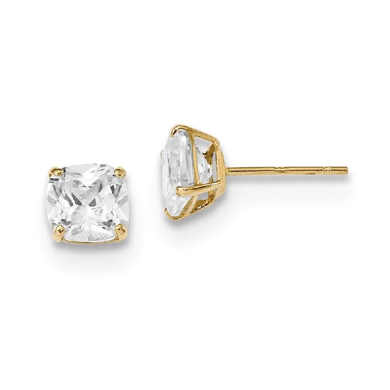 Circle drop earrings-14k Polished 6x6 Cushion Cut CZ Stud Post Earrings