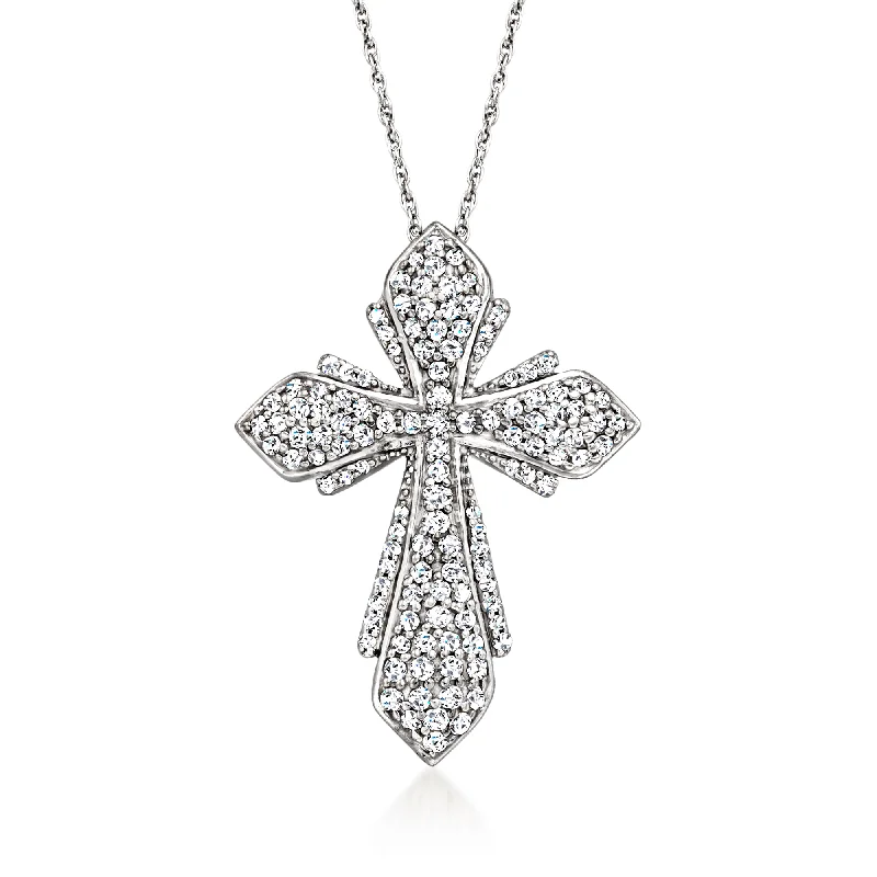 Earthy woven necklaces-Ross-Simons Diamond Cross Pendant Necklace in Sterling Silver