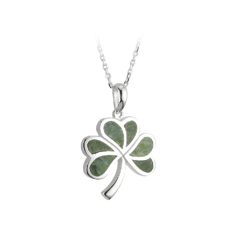 Mesh choker necklaces-Authentic Sterling Silver Shamrock Pendant with Connemara Marble