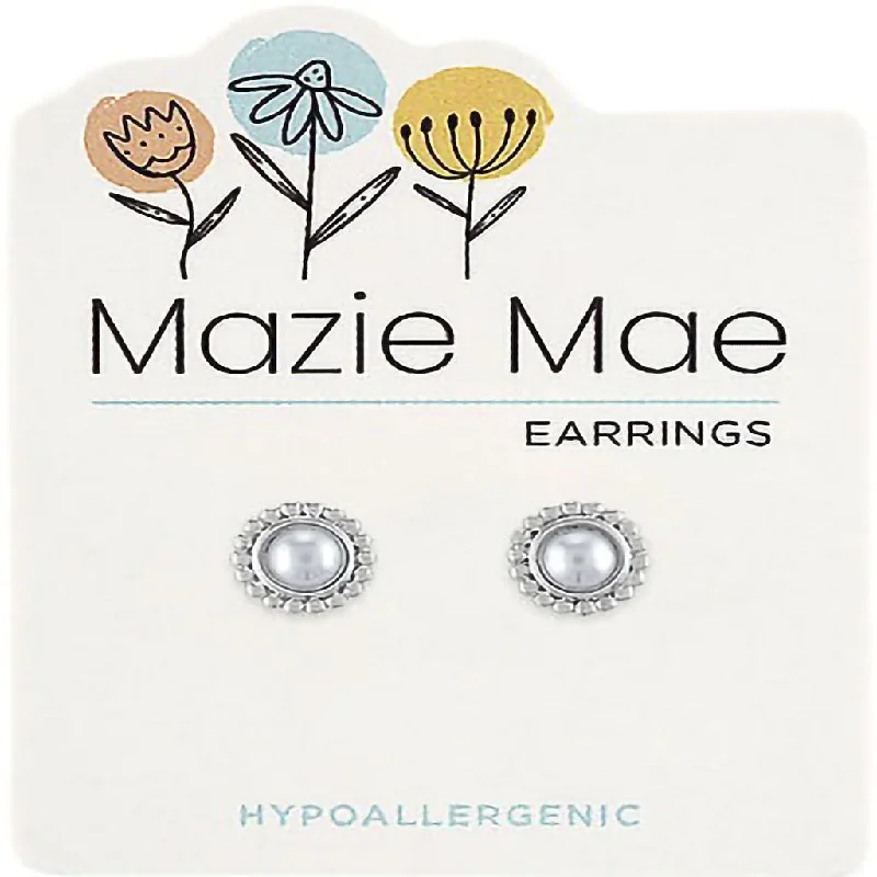 Bare frame rings-Center Court : Silver Beaded Pearl Stud Mazie Mae Earring