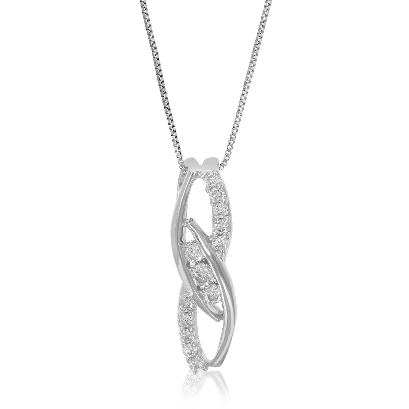 Crafted initial necklaces-1/8 cttw Lab Grown Diamond 3 Stone Bypass Pendant Necklace .925 Sterling Silver 1/6 Inch With 18 Inch Chain