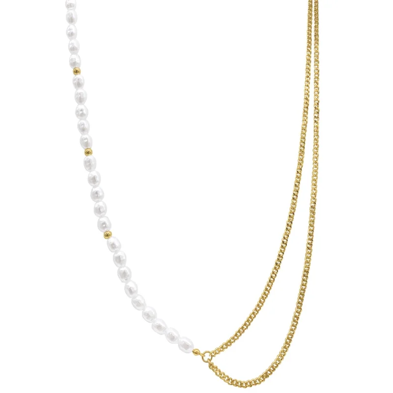 Tahitian pearl necklaces-Draped Pearl and Curb Chain Necklace gold