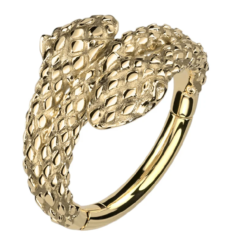 Alloy blend rings-Gold PVD Double Head Snake Twist Stainless Steel Hinged Segment Ring