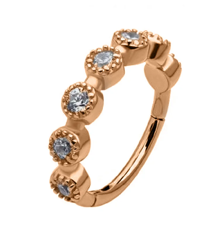 Dual alloy rings-Rose Gold PVD Clear CZ Band Hinged Segment Ring