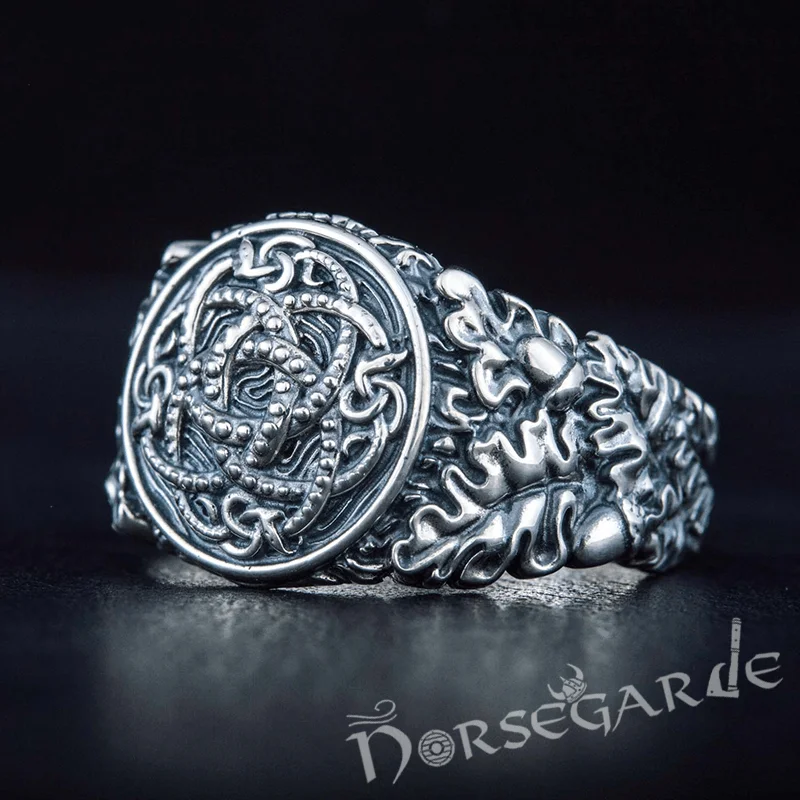 Timeless vow rings-Handcrafted Jormungandr Oak Leaves Ring - Sterling Silver