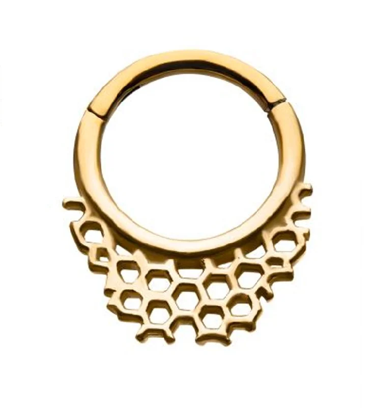 Timeless lock rings-Gold PVD Honeycomb Hinged Segment Ring