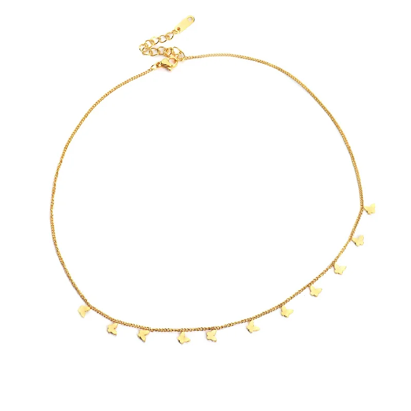 Tiered chain necklaces-Gold-plated Brass Butterfly Charm Necklace