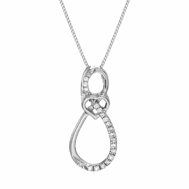 Bead-wrapped necklaces-1/10 cttw Diamond Pendant, Diamond Drop Pendant Necklace for Women in 10K White Gold with 18 Inch Chain, Prong Setting