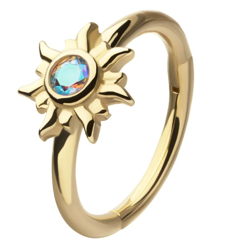 Alloy blend rings-14kt Gold Daystar Rainbow Aurora CZ Hinged Segment Ring