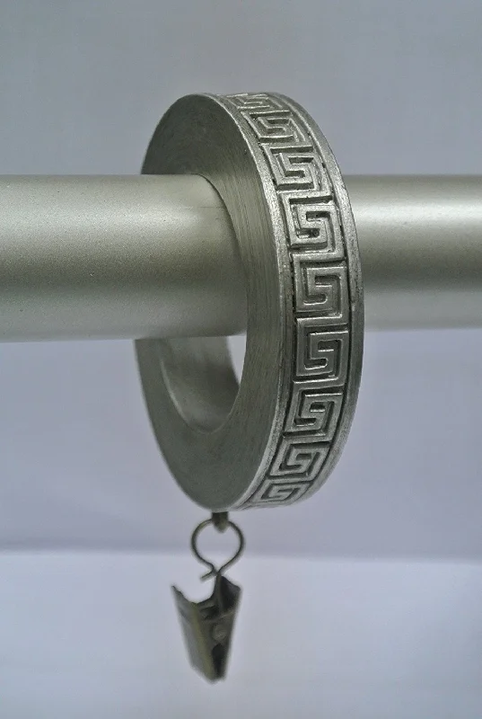 Thin stack rings-Set of 7 Greek Key Designer Curtain Rings in Pewter