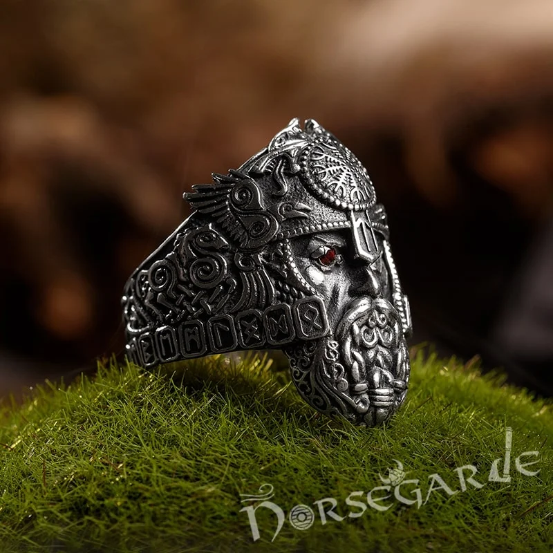 Opulent cocktail rings-Handcrafted Odin the Allfather Ring - Sterling Silver