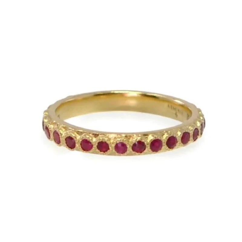 Dark wood rings-18K Gold Round Ruby Eternity Ring