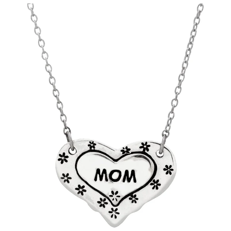 Tiered chain necklaces-Mom Floral Heart Sterling Necklace