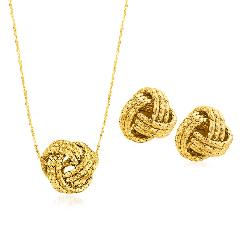 Relic coin necklaces-Ross-Simons Italian 14kt Yellow Gold Love Knot Jewelry Set: Necklace and Stud Earrings