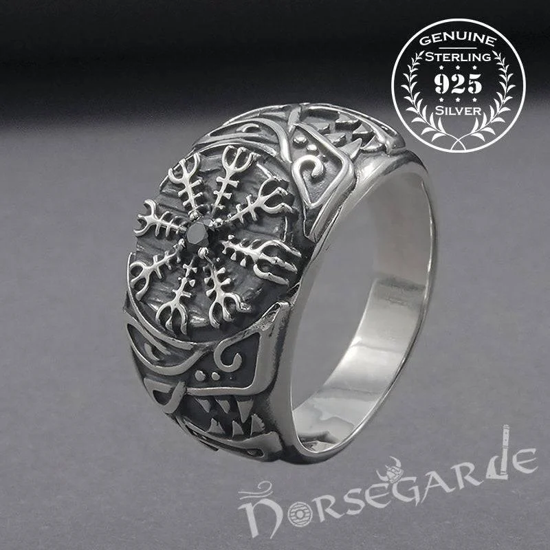 Burnished name rings-Handcrafted Lupine Helm of Awe Ring with Gem - Sterling Silver