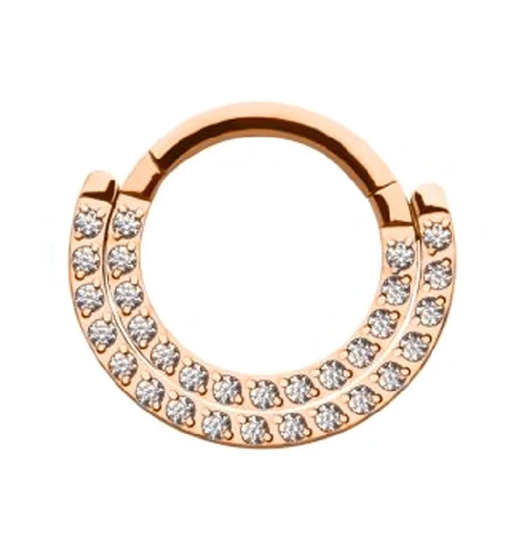 Pentagon gem rings-Rose Gold PVD Double Gem Lineup HInged Segment Ring