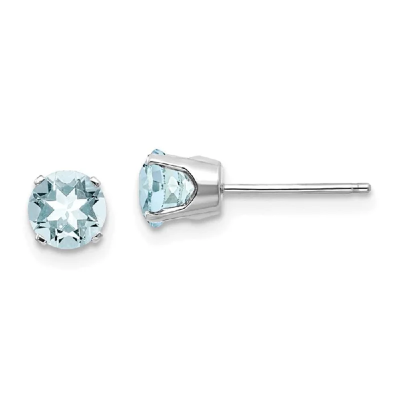 Circle drop earrings-14k White Gold 5mm Aquamarine Stud Earrings