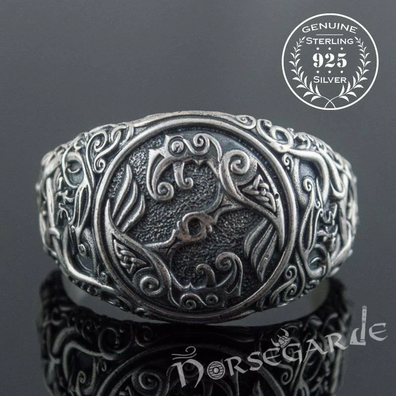 Timeless lock rings-Handcrafted Urnes Style Ravens Ring - Sterling Silver