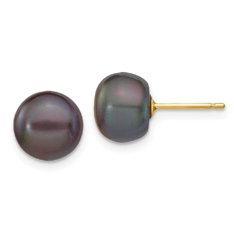 Lunar themed earrings-14k 8-9mm Black Button FW Cultured Pearl Stud Post Earrings