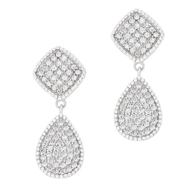 Opulent statement earrings-Sterling Silver Square and Teardrop CZ Earrings