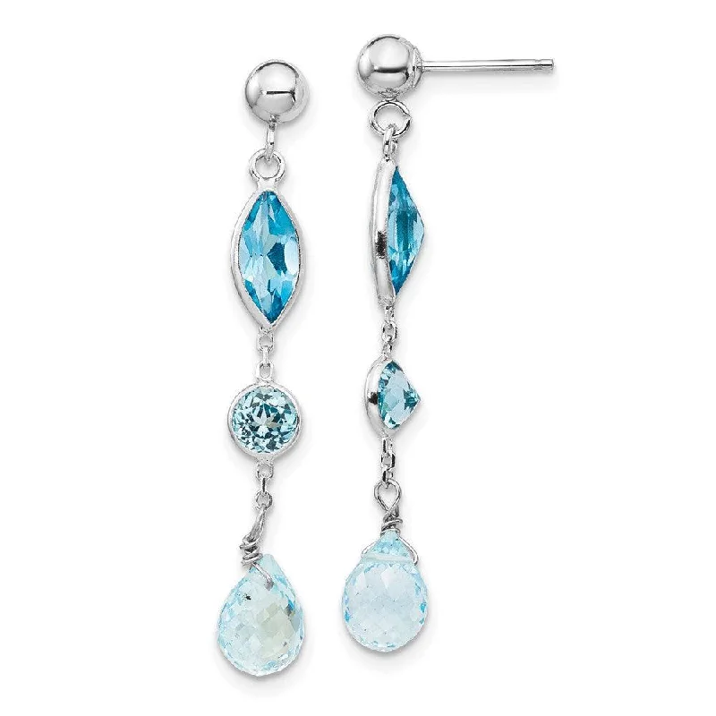 Bold hoop earrings-14K WG Blue Topaz Post Earrings