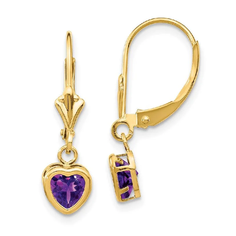 Tide design earrings-14k 5mm Heart Amethyst Earrings