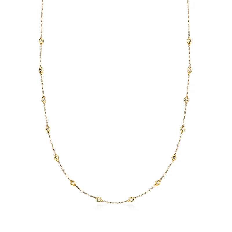 Zircon stone necklaces-Ross-Simons Bezel-Set Diamond Station Necklace in 14kt Yellow Gold