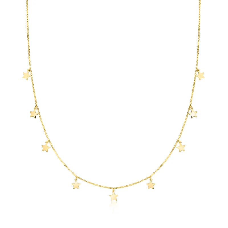 Glowing druzy necklaces-Canaria Italian 10kt Yellow Gold Mini Star Station Necklace