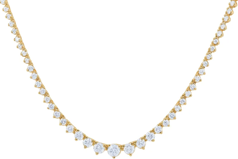 Lustrous pearl necklaces-14 kt yellow gold, 17" diamond graduated tennis necklace featuring 5.66 cts tw, 14.40 GM round diamonds