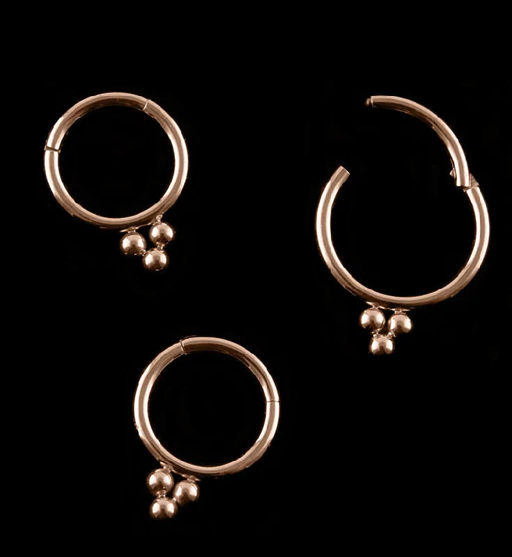 Dark grain rings-Rose Gold PVD Triple Bead Hinged Segment Ring