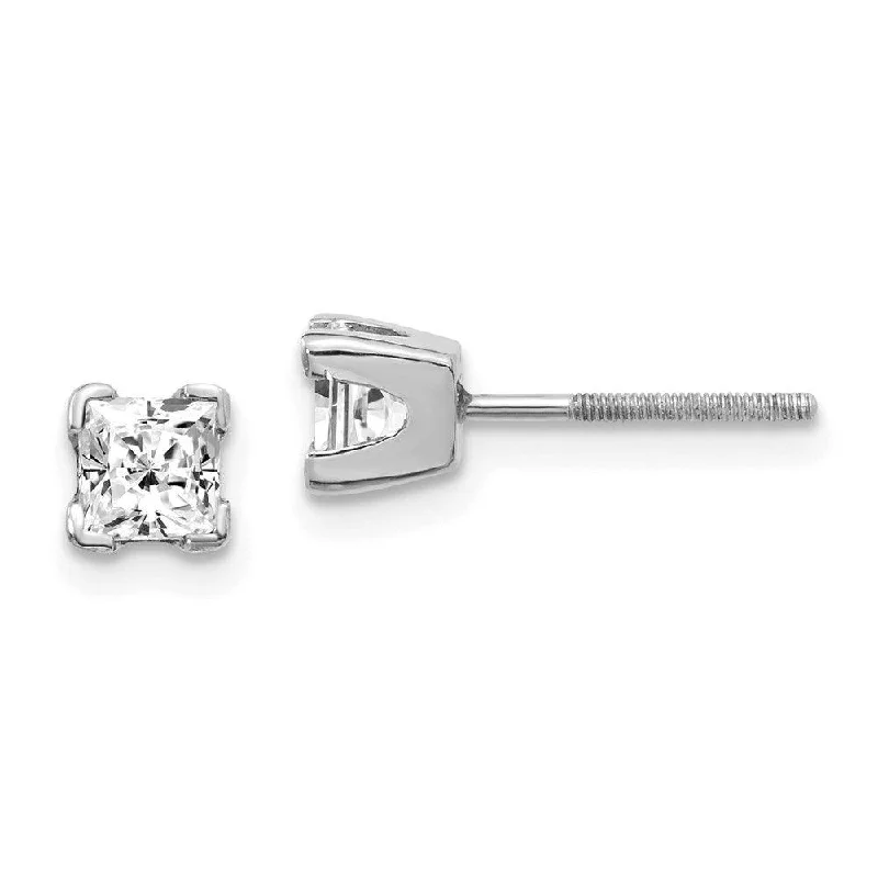 Two-face earrings-14k White Gold AAA Quality Complete Princess Cut Diamond Earring