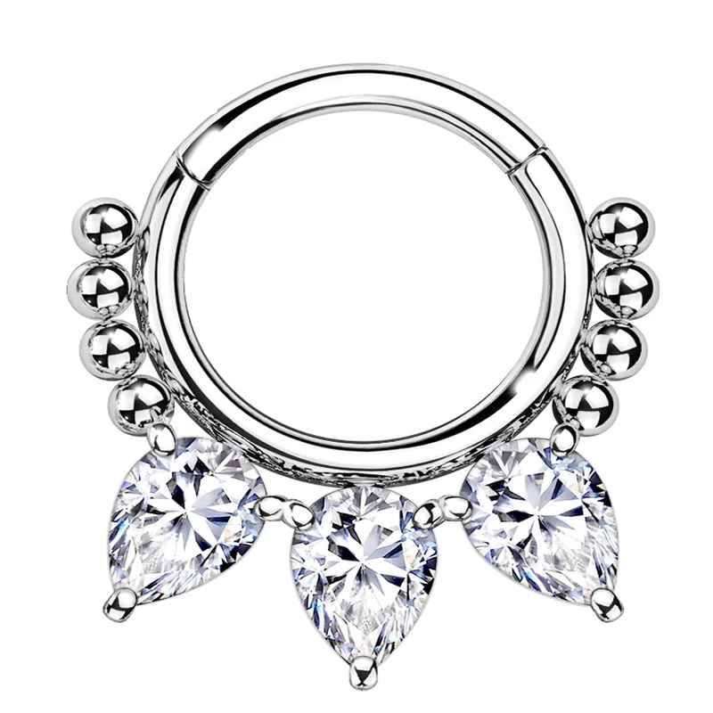 Bare frame rings-Teardrop CZ Bead Hinged Segment Ring