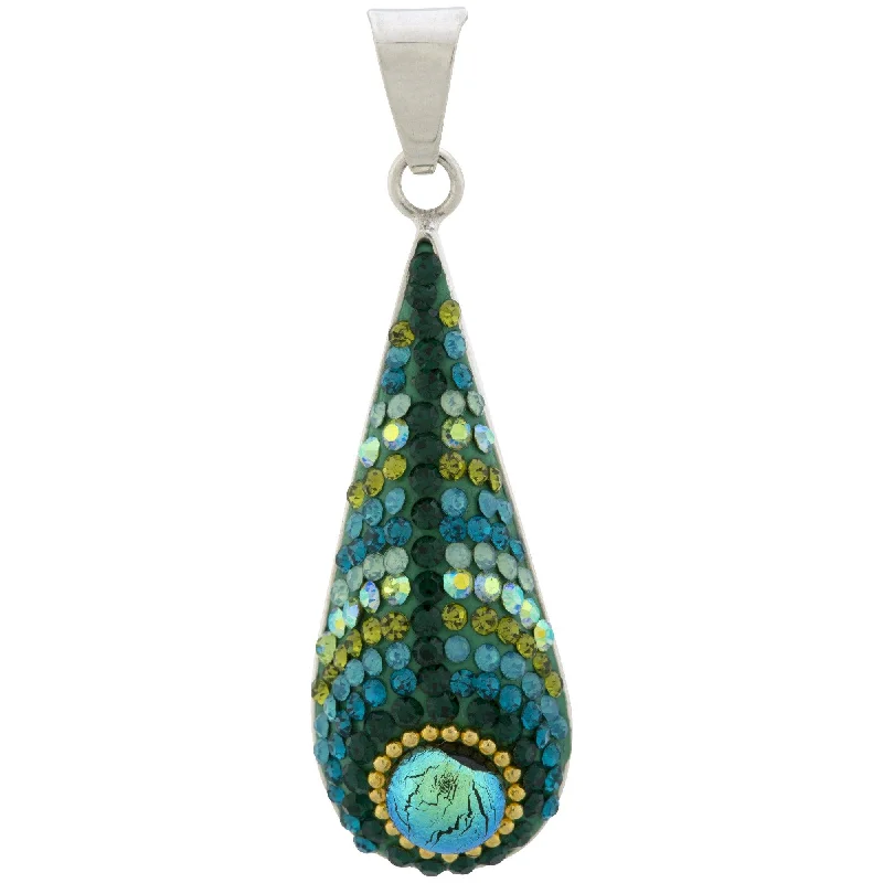 Corded tassel necklaces-Peacock Mosaic & Sterling Necklace