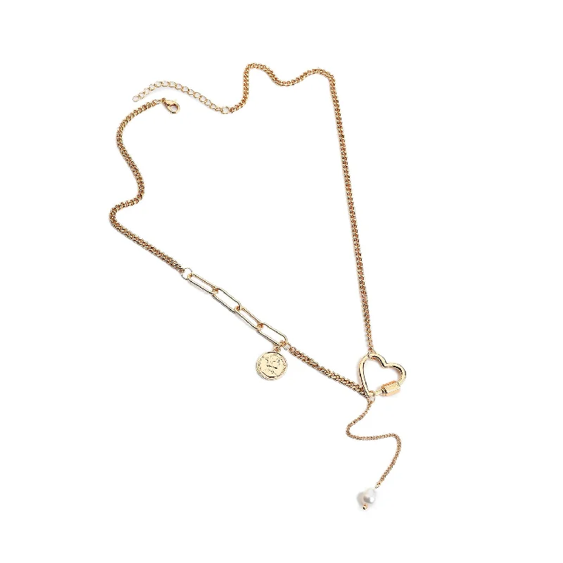 Slide clasp necklaces-Gold Plated Love Shaped Necklace