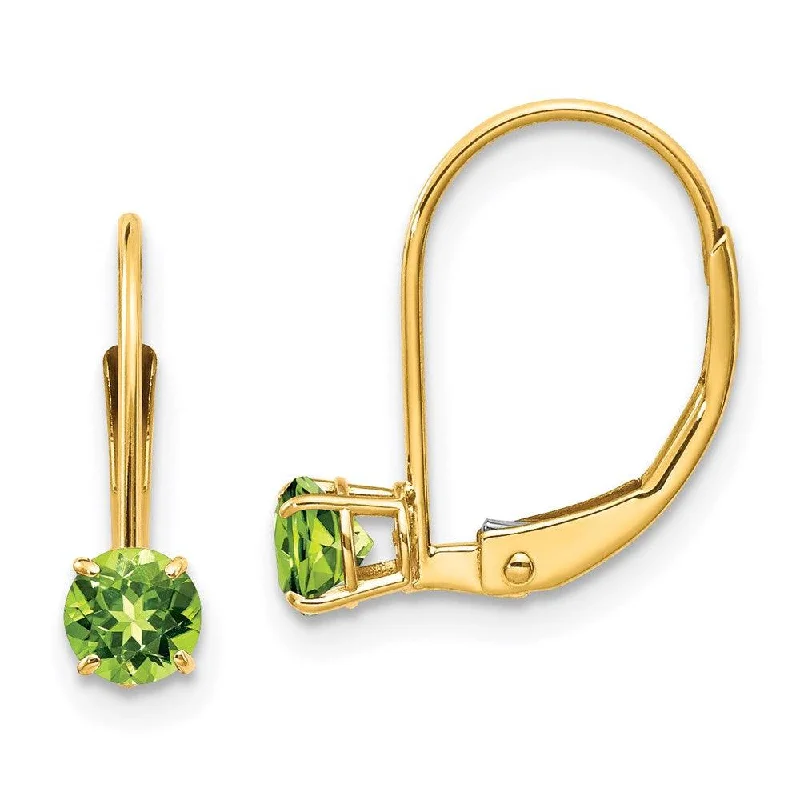 Pentagon dangle earrings-14k 4mm Round August/Peridot Leverback Earrings