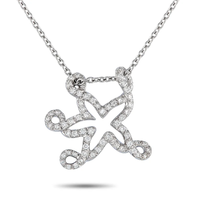 Cat charm necklaces-Dior 18K White Gold 0.65ct Diamond Starfish Necklace