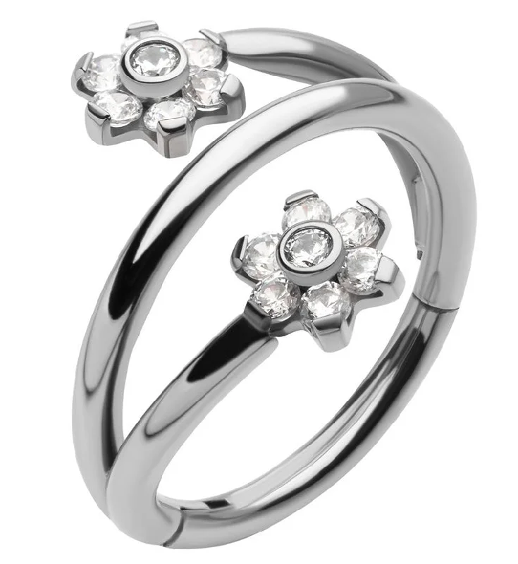 Dark wood rings-Flower Twist CZ Titanium Hinged Segment Ring