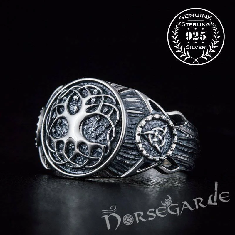 Raised band rings-Handcrafted Yggdrasil Druid Signet Ring - Sterling Silver