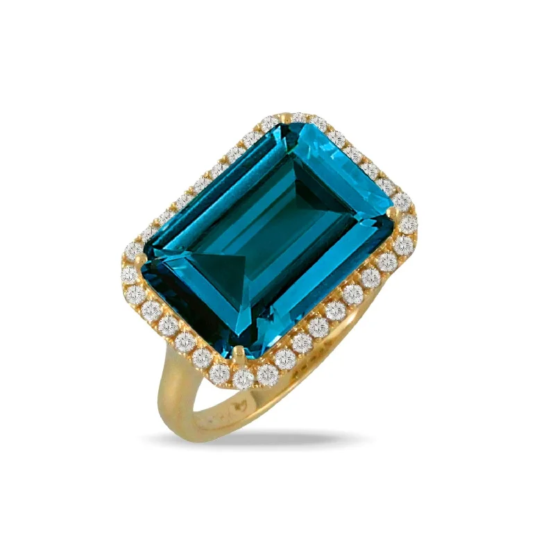 Cat motif rings-18K Gold Emerald Cut London Blue Topaz Ring