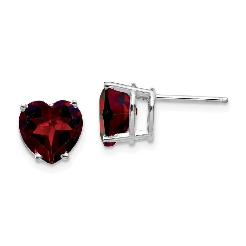 Tide design earrings-14k White Gold 8mm Heart Garnet earring