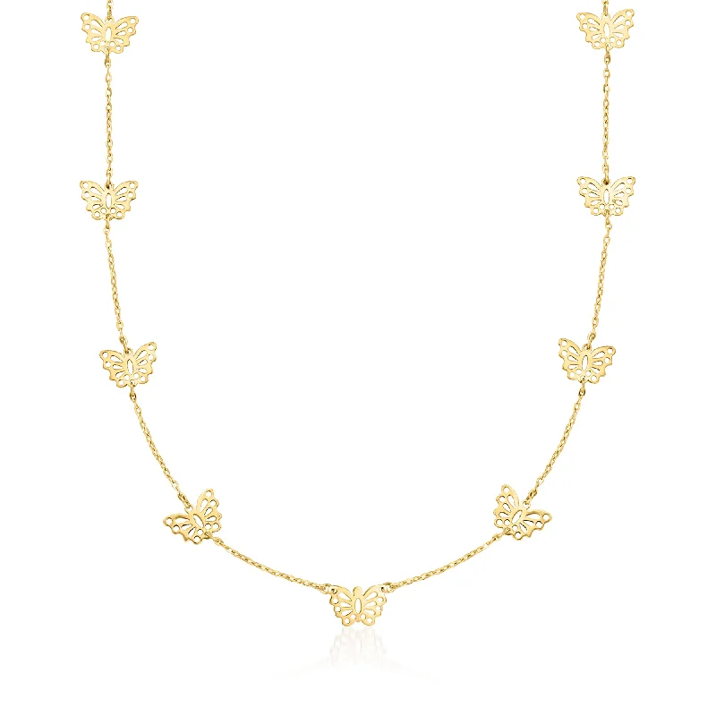 Flowing design necklaces-RS Pure by Ross-Simons Italian 14kt Yellow Gold Butterfly Station Necklace