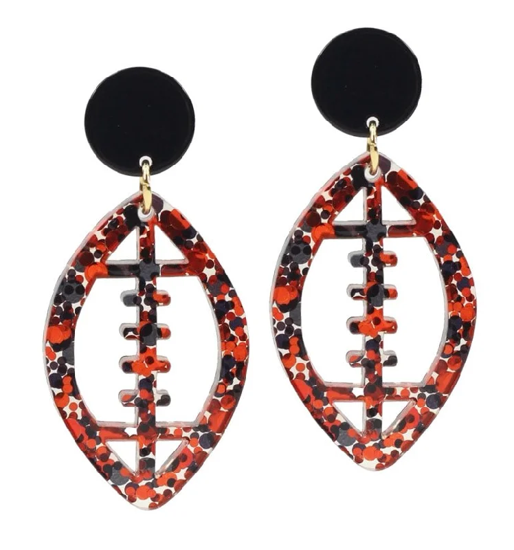 Patina gold earrings-Acrylic Football Earring - Black + Red Glitter