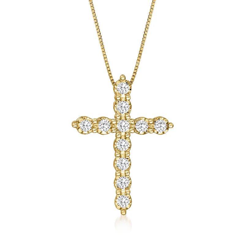 Charoite stone necklaces-Ross-Simons Diamond Cross Pendant Necklace in 14kt Yellow Gold